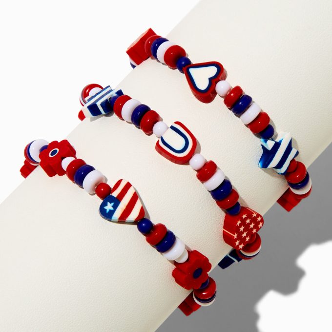 Stars & Stripes Beaded Stretch Bracelets - 3 Pack