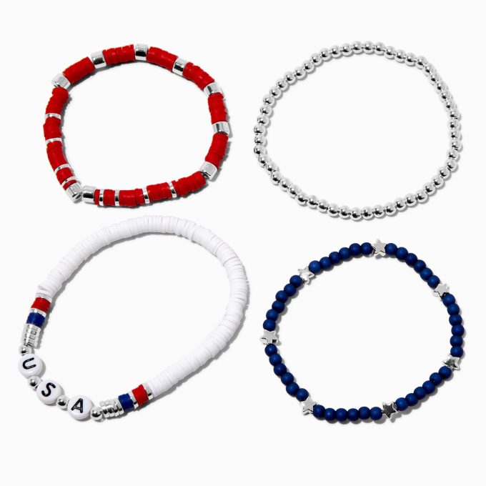 Stars & Stripes Beaded Stretch Bracelets - 4 Pack