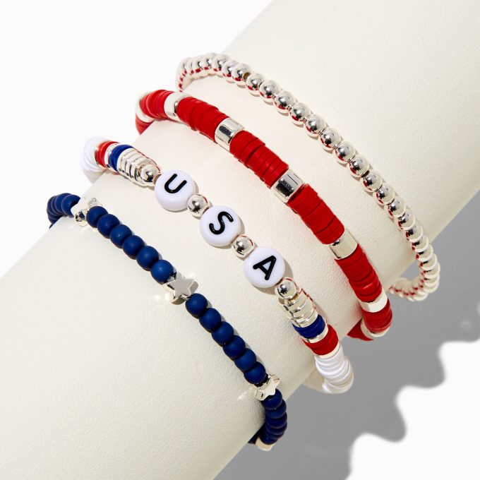 Stars & Stripes Beaded Stretch Bracelets - 4 Pack