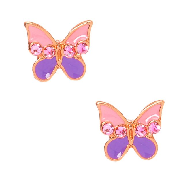 C LUXE by Claire's 18kt Rose Gold Plated Pink & Purple Butterfly Stud Earrings
