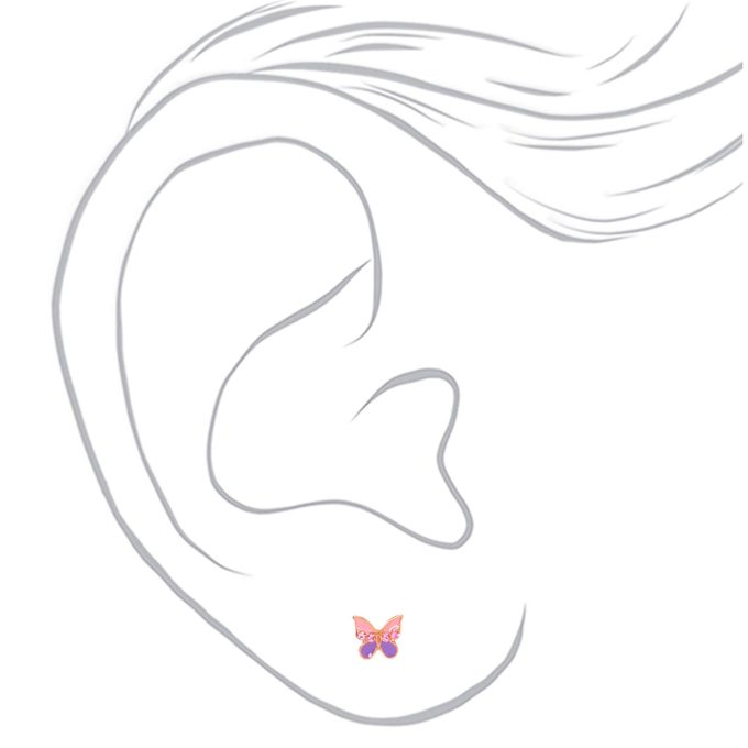 C LUXE by Claire's 18kt Rose Gold Plated Pink & Purple Butterfly Stud Earrings
