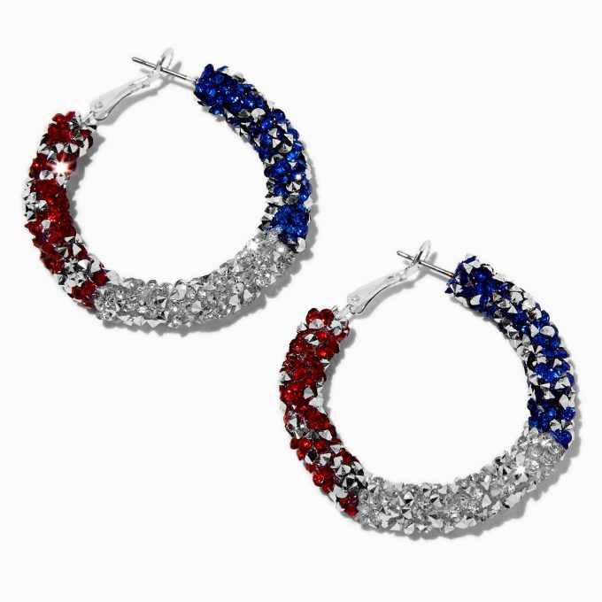 Red, White, & Blue Crystal Hoop Earrings