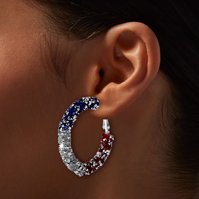 Red, White, & Blue Crystal Hoop Earrings
