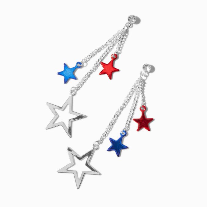 Stars & Stripes Triple Star Linear Drop Earrings