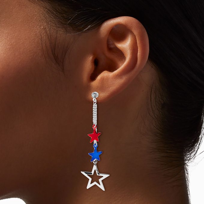Stars & Stripes Triple Star Linear Drop Earrings