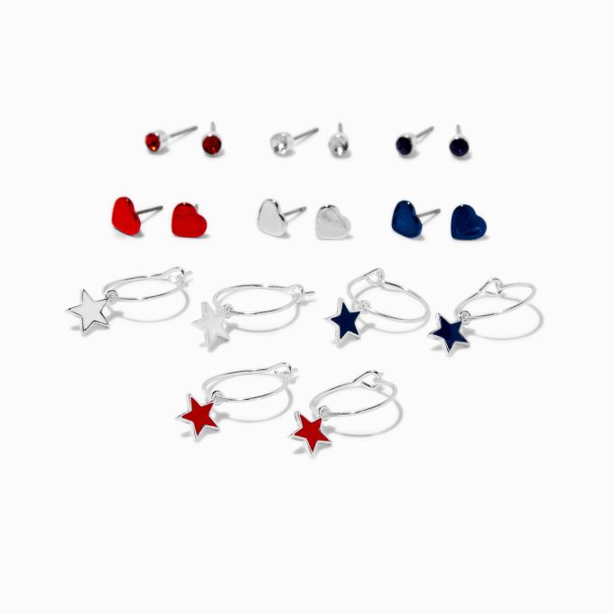 Stars & Stripes Patriotic Earring Set - 9 Pack