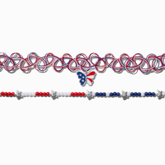 Stars & Stripes Butterfly Choker Necklaces - 2 Pack