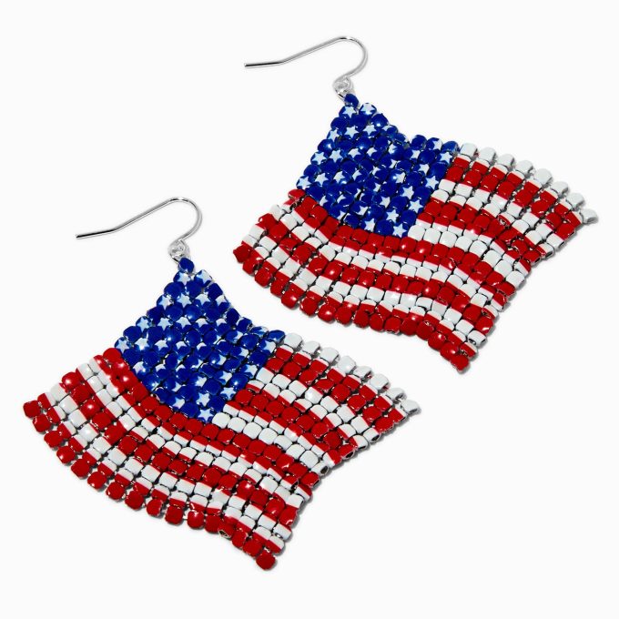 Stars & Stripes American Flag Mesh Drop Earrings