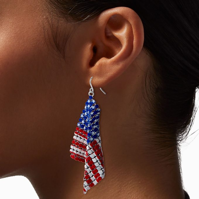 Stars & Stripes American Flag Mesh Drop Earrings