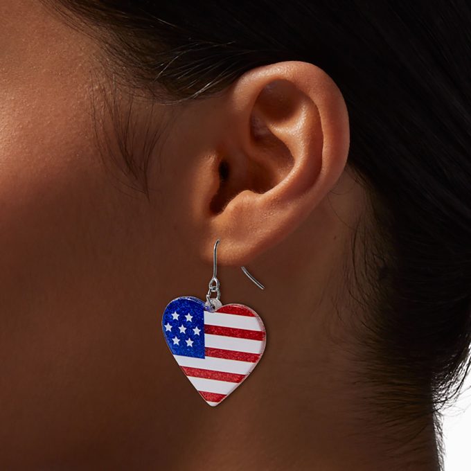American Flag Heart Drop Earrings