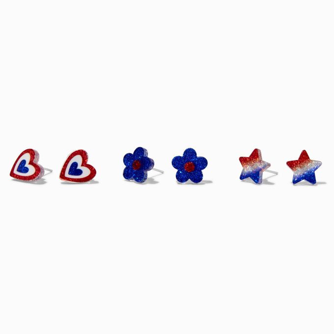 Stars & Stripes Acrylic Icons Stud Earrings - 3 Pack