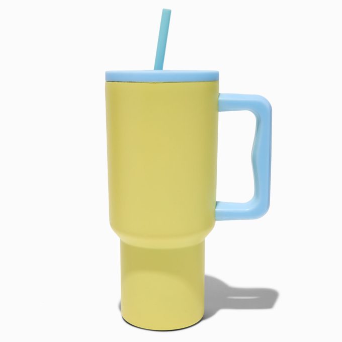 Yellow Colorblock Stainless Steel Handled Tumbler