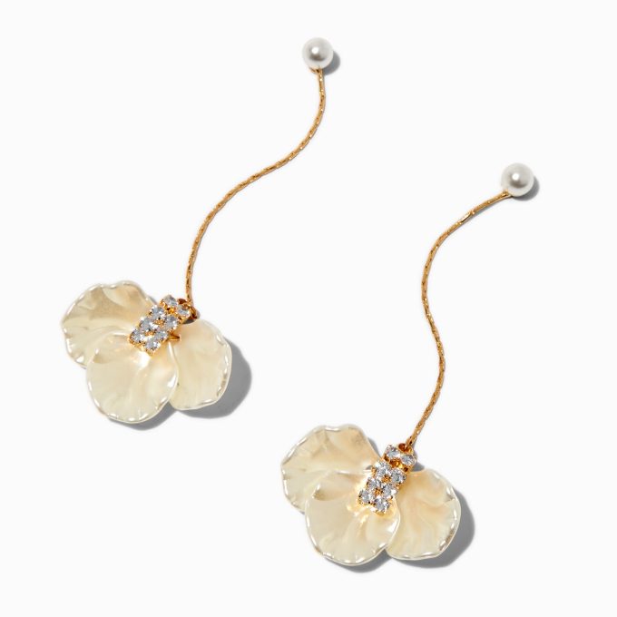 Pearl & Crystal Flower Gold-tone Drop Earrings