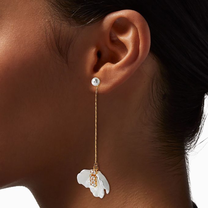 Pearl & Crystal Flower Gold-tone Drop Earrings