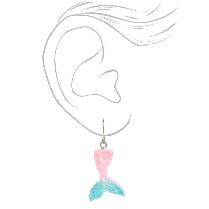 Silver 1.5" Pastel Mermaid Tail Drop Earrings
