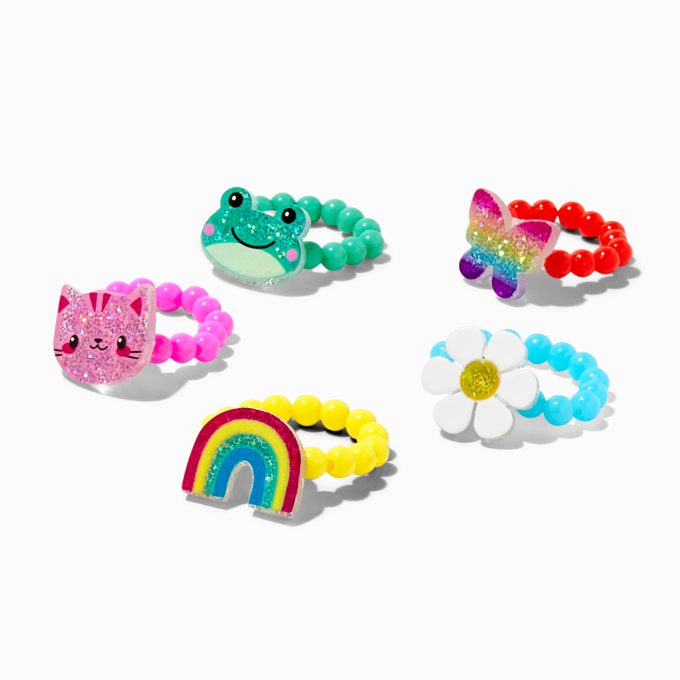 Claire's Club Critter Charm Beaded Stretch Rings - 5 Pack