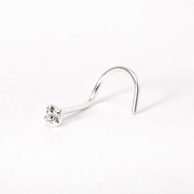 22G Silver-tone Stainless Steel Classic Crystal Nose Stud