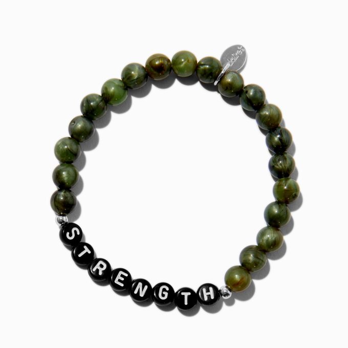 Green ''Strength'' Beaded Stretch Bracelet