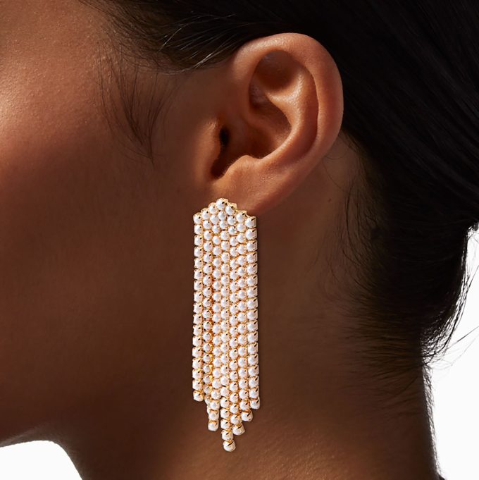 Gold-tone Wide Pearl Fringe Drop Earrings