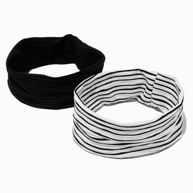 Black & White Striped Flat Headwrap - 2 Pack