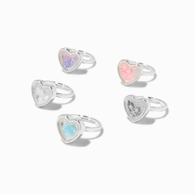 Claire's Club Pastel Shaky Heart Rings - 5 Pack
