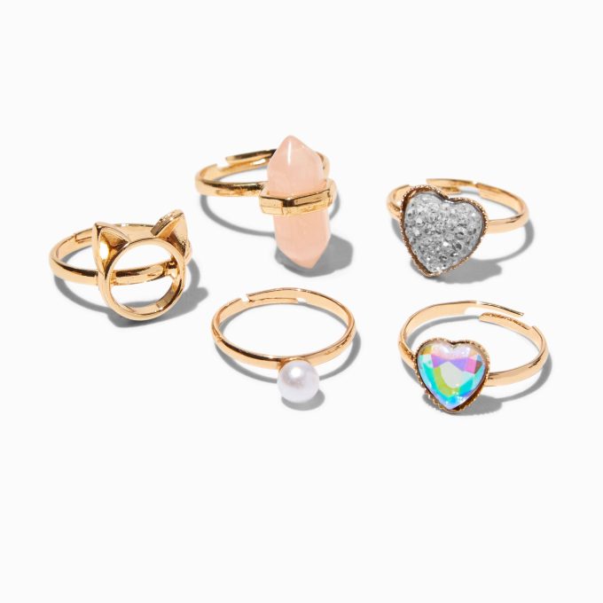 Claire's Club Gold-tone Box Rings - 5 Pack