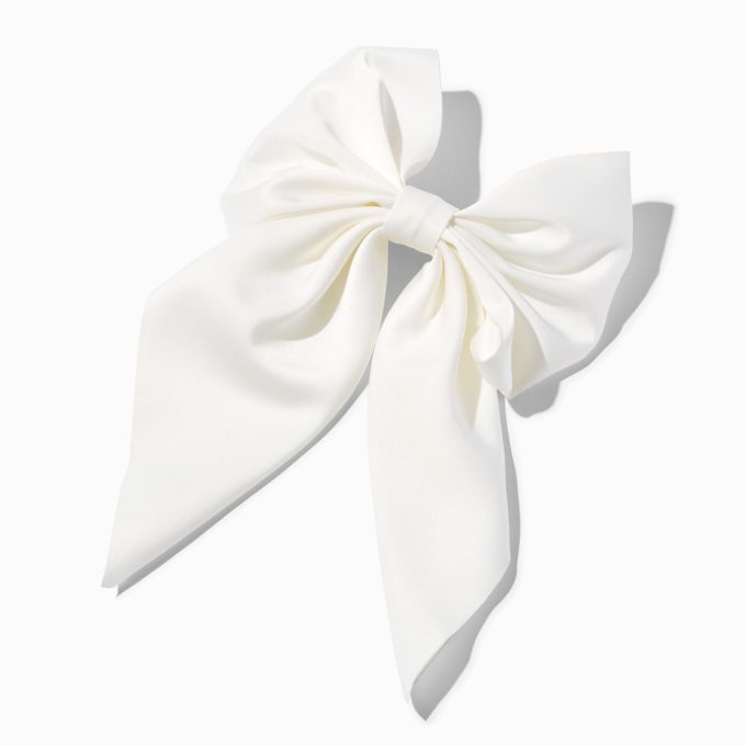 White Satin Hair Bow Clip
