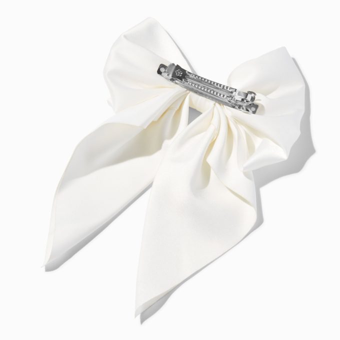 White Satin Hair Bow Clip