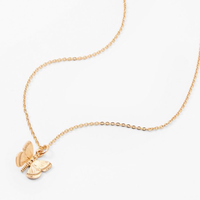 Gold-tone 3D Butterfly Pendant Necklace