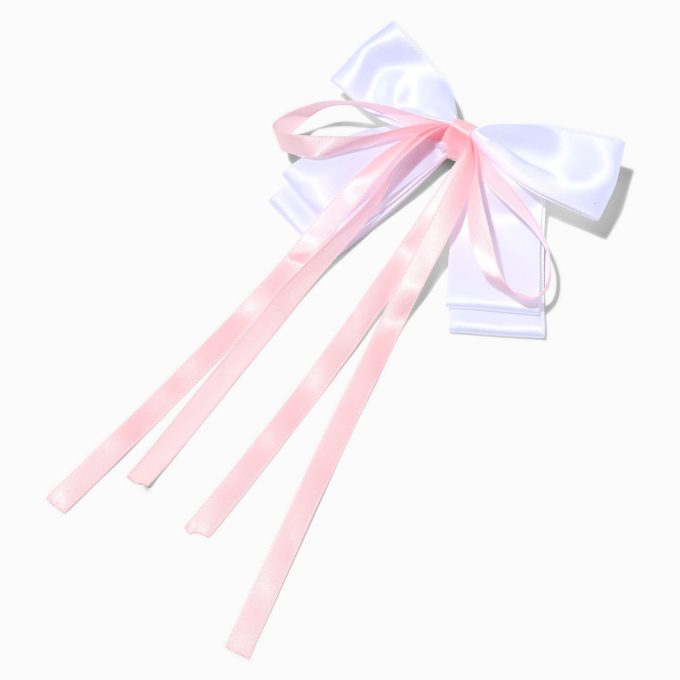 Claire's Club Pink Ribbon White Hair Bow Clip