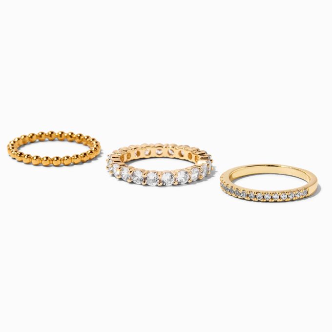 C LUXE by Claire's 18k Gold Plated Cubic Zirconia Beaded Ring Stack Set