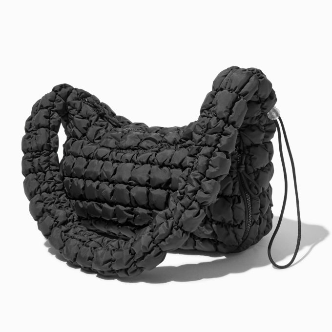 Black Puffy Sling Shoulder Bag