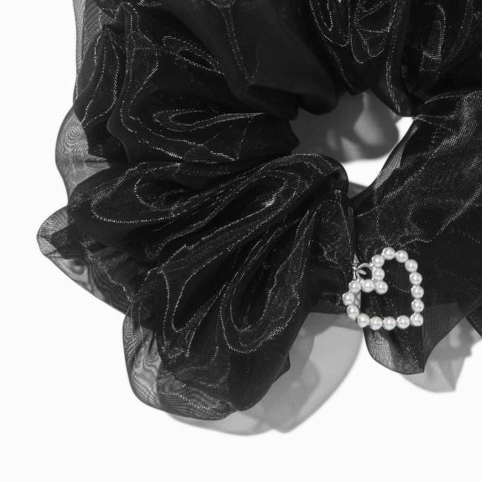 Black Organza Heart Charm Hair Scrunchie